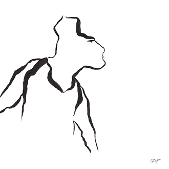 Dessin encre de chine noire pinceau dessiner une forme ou trait au hasard et completer pour faire un dessin silhouette homme elephant man
